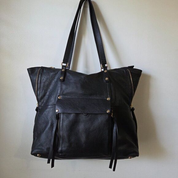 EUC LIKE NEW KOOBA BLACK PEBBLED GENUINE LEATHER LARGE TOTE BAG - Picture 2 of 16